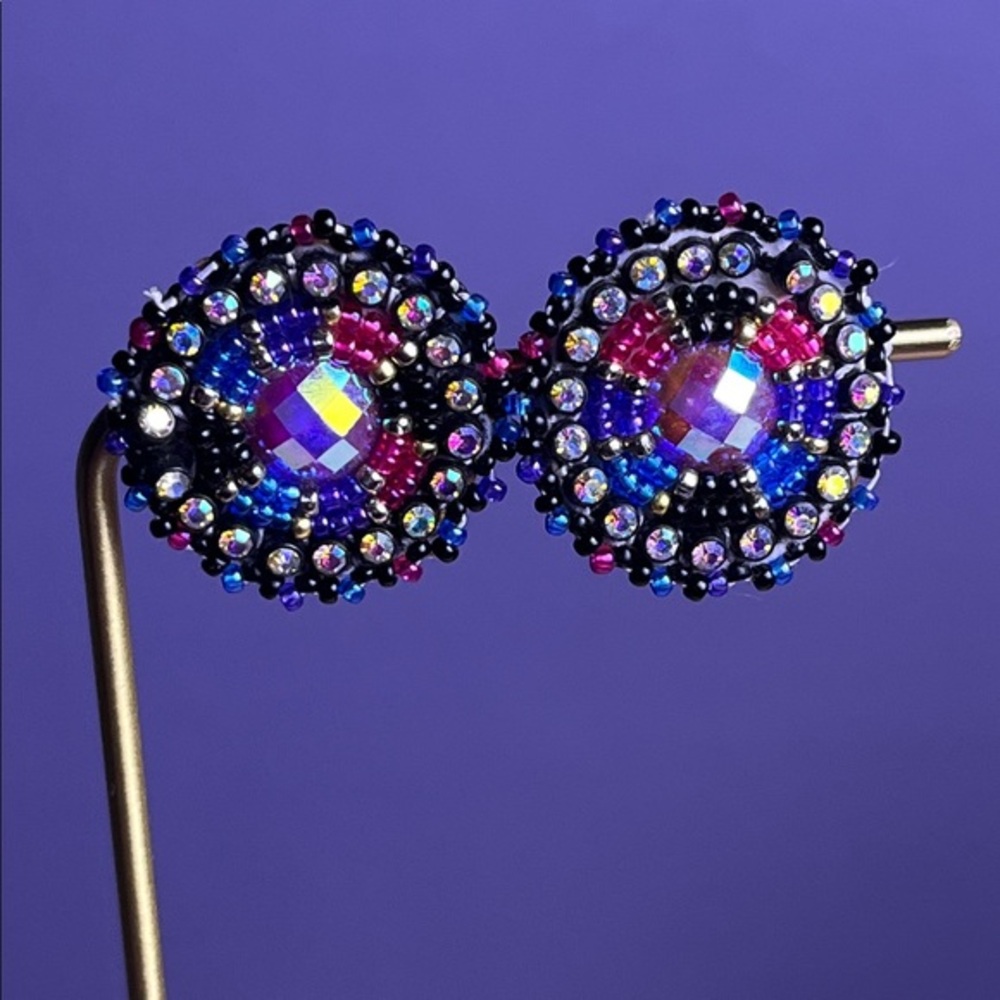 Southwest Native Multicolor Beaded Statement Earrings - Vibrant Crystal Accent